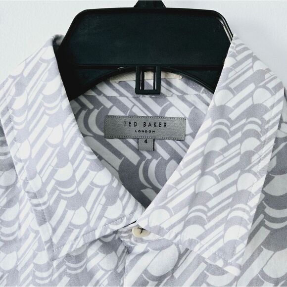 Ted Baker Retrow Long Sleeve Gray Pattern Shirt NWOT - Picture 4 of 7